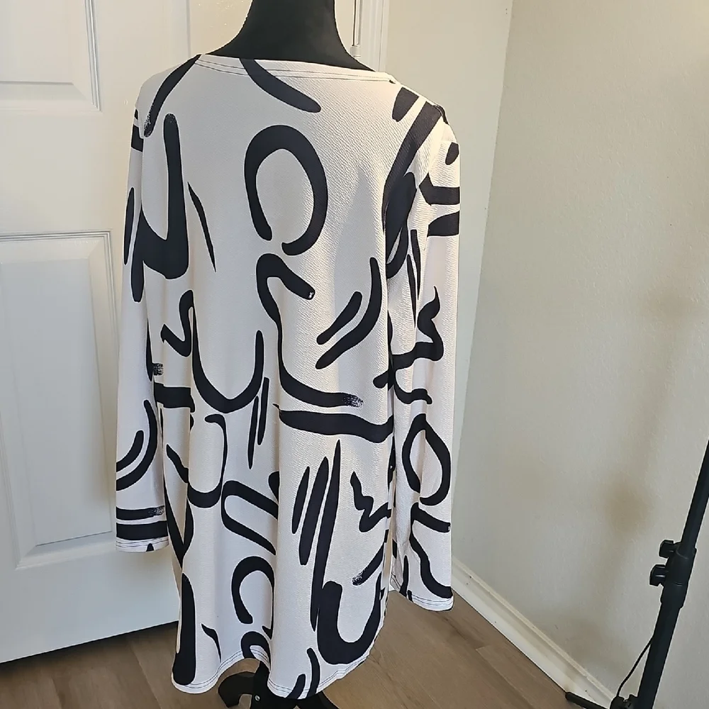 NWOT Women's Geometric Open Front Bold Lightweight Unique Long Cardigan XL - Picture 7 of 14